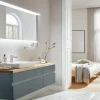 Badeinrichtung b.essence, quarzgrau matt/Eiche massiv