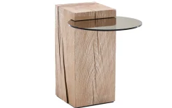 Beistelltisch Naturstücke, massive Riffeiche mit Glasplatte, groß