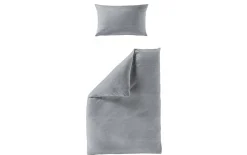 Bettwäsche Mako-Satin Seersucker, grau, 155 x 220 cm