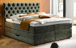 Boxspringbett Barell, dunkelgrün, 180 x 200 cm, inkl. Topper und Bettkästen
