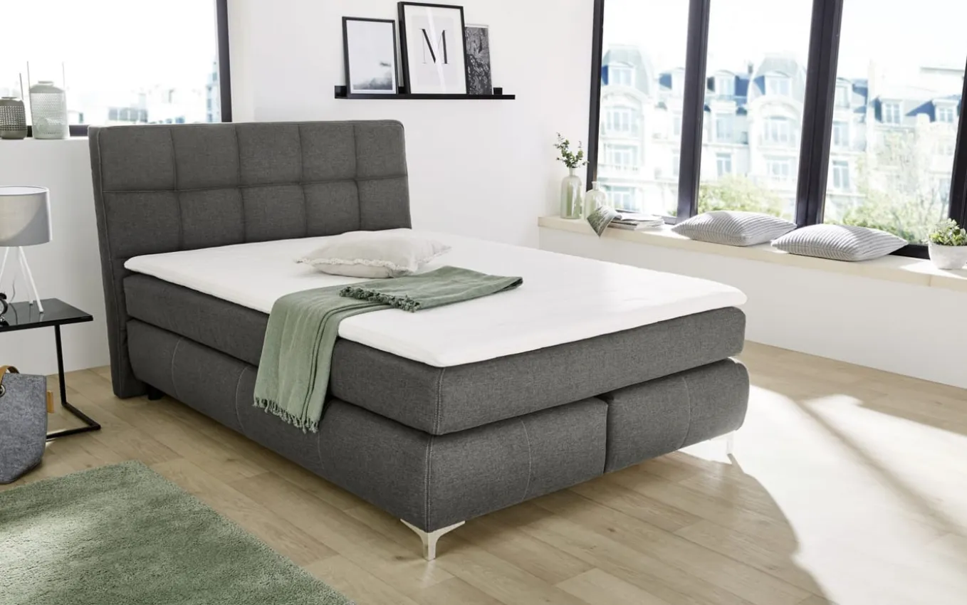 Boxspringbett Bea, grau, 140 x 200 cm, inkl. Topper