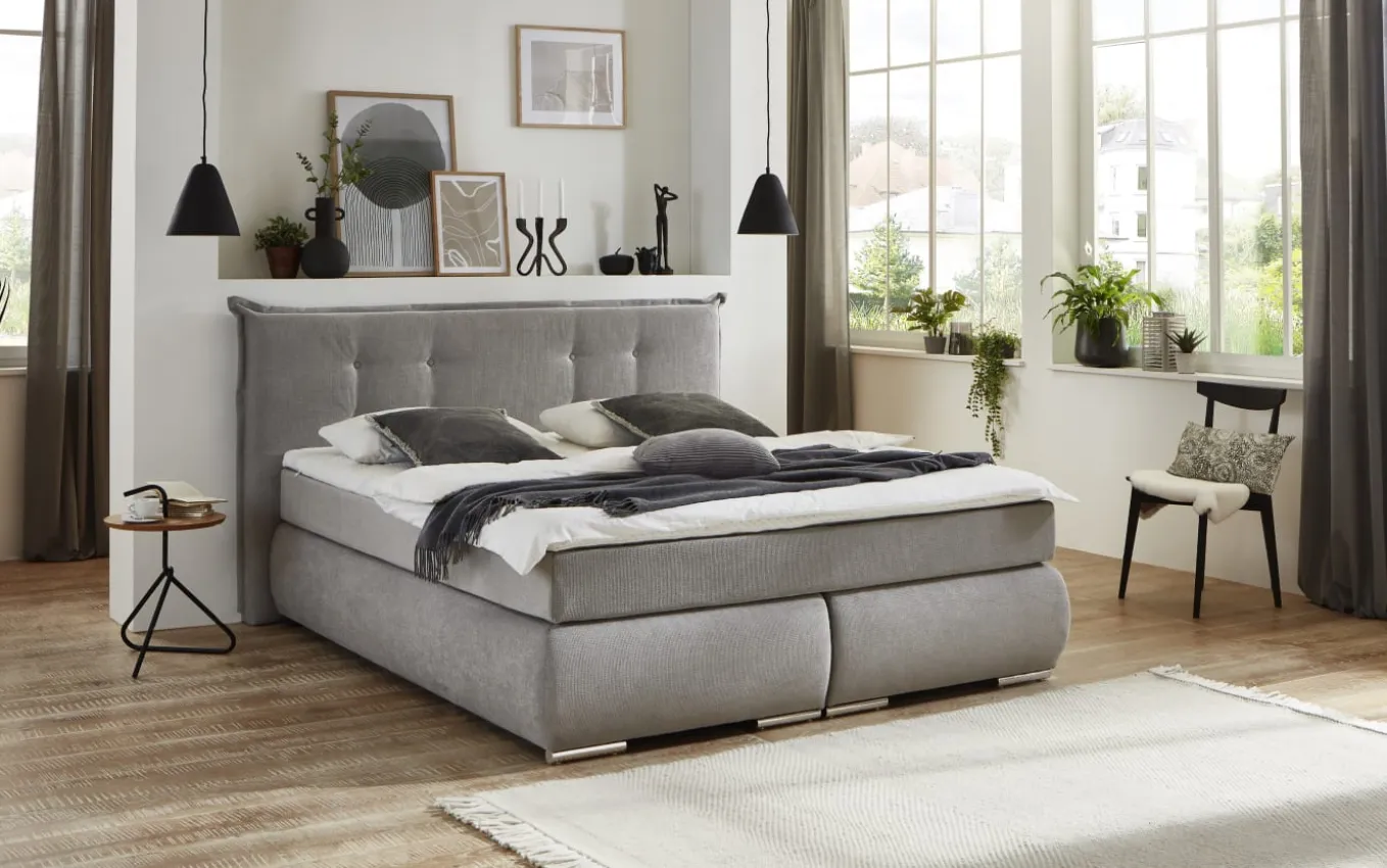Boxspringbett BX2310 Ray, silber, 180 x 200 cm