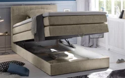 Boxspringbett Hawaii 2, Soro 23 sand, 120 x 200 cm, inkl. Topper und Bettkasten