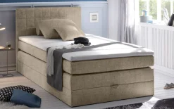 Boxspringbett Hawaii 2, Soro 23 sand, 120 x 200 cm, inkl. Topper und Bettkasten