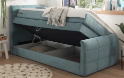 Boxspringbett Kuba 1, denim, 100 x 200 cm, inkl. Topper und Bettkasten