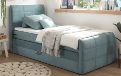 Boxspringbett Kuba 1, denim, 100 x 200 cm, inkl. Topper und Bettkasten