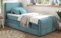 Boxspringbett Kuba 1, grün, 100 x 200 cm, inkl. Topper und Bettkasten