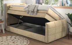 Boxspringbett Kuba 1, sand, 100 x 200 cm, inkl. Topper und Bettkasten