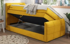 Boxspringbett Kuba 1, senf, 100 x 200 cm, inkl. Topper und Bettkasten