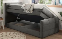 Boxspringbett Kuba 1, stone, 100 x 200 cm, inkl. Topper und Bettkasten