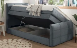 Boxspringbett Kuba 3, Uran 04 anthrazit, 120 x 200 cm, inkl. Visco-Topper und Bettkasten