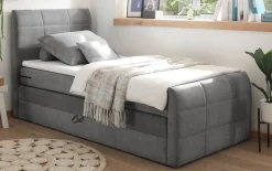 Boxspringbett Kuba 3, Uran dark grey, 120 x 200 cm, inkl. Visco-Topper und Bettkasten
