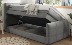 Boxspringbett Kuba 3, Uran dark grey, 120 x 200 cm, inkl. Visco-Topper und Bettkasten