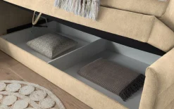 Boxspringbett Kuba 3, Uran 06 sand, 120 x 200 cm, inkl. Visco-Topper und Bettkasten