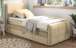 Boxspringbett Kuba 3, Uran 06 sand, 120 x 200 cm, inkl. Visco-Topper und Bettkasten