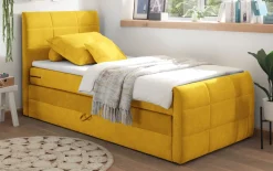 Boxspringbett Kuba 3, Uran 17 senf, 120 x 200 cm, inkl. Visco-Topper und Bettkasten