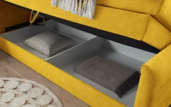 Boxspringbett Kuba 3, Uran 17 senf, 120 x 200 cm, inkl. Visco-Topper und Bettkasten