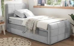 Boxspringbett Kuba 3, Uran 01 silver, 120 x 200 cm, inkl. Visco-Topper und Bettkasten