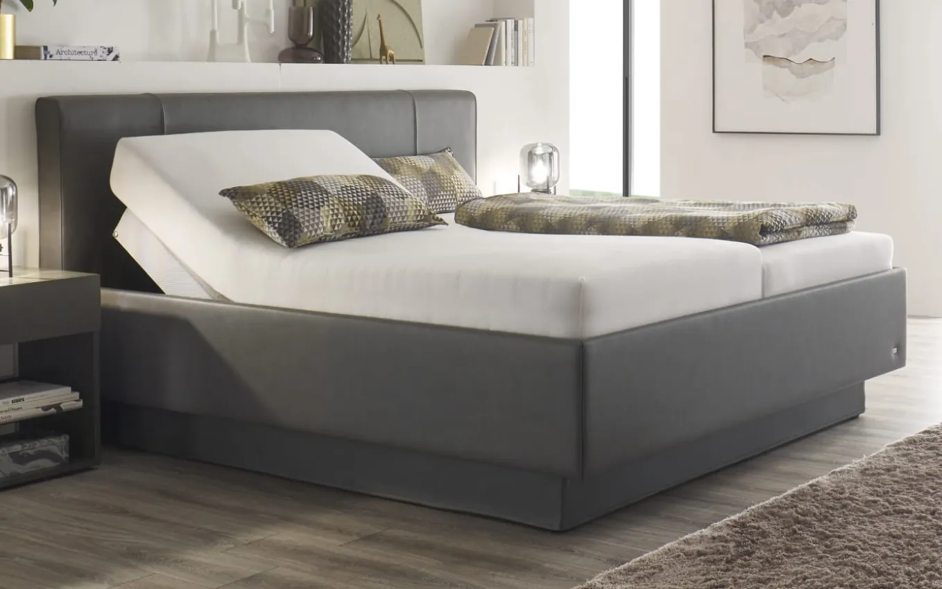 Boxspringbett Silva, Leatherlook, anthrazit, 180 x 200 cm, Härtegrad 2 und 3