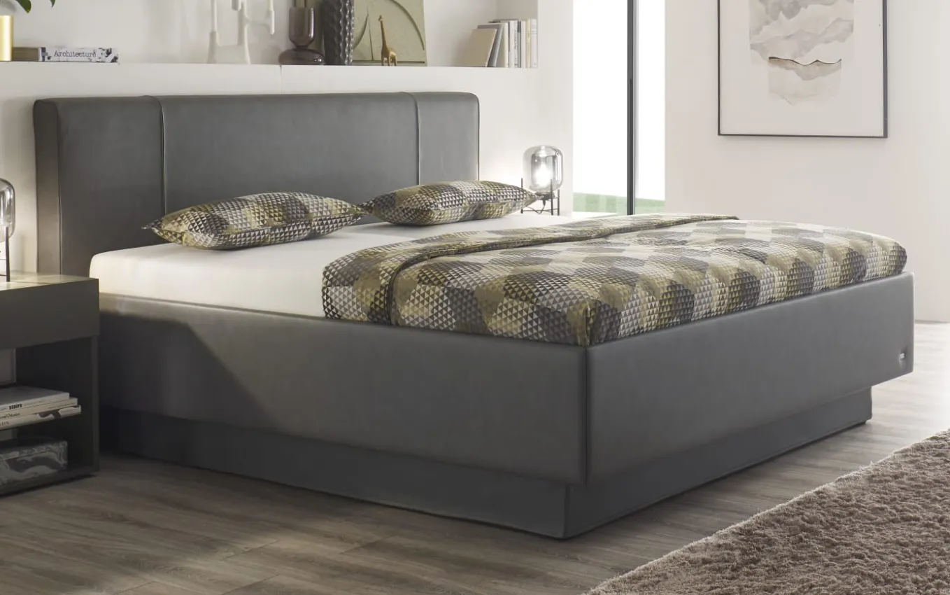 Boxspringbett Silva, Leatherlook, anthrazit, 180 x 200 cm, Härtegrad 2 und 3