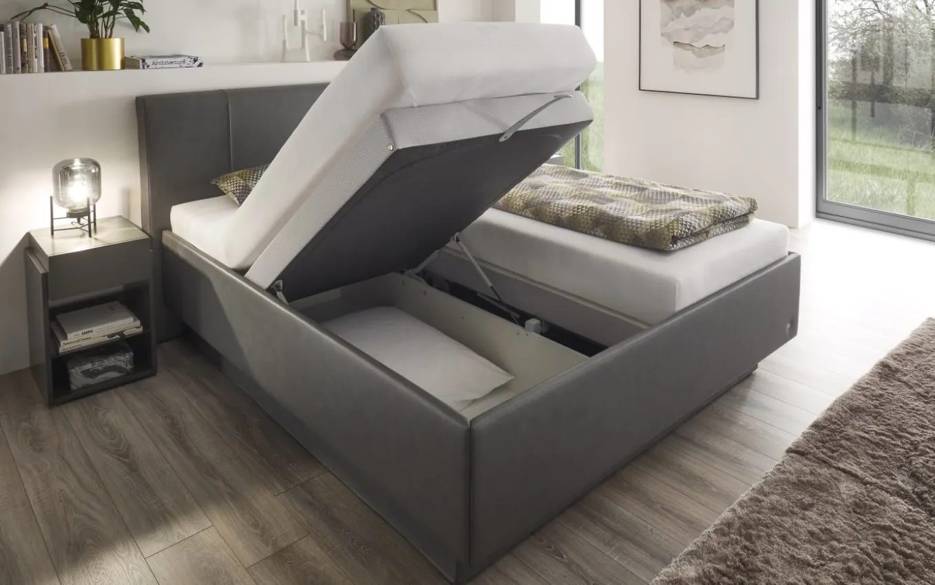 Boxspringbett Silva, Leatherlook, anthrazit, 180 x 200 cm, Härtegrad 2 und 3