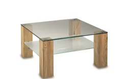 Couchtisch 7260HK-080-45B, Asteiche massiv, Klarglas