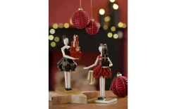 Deko-Figur Frau mit Geschenken, rot/gold, 26 cm