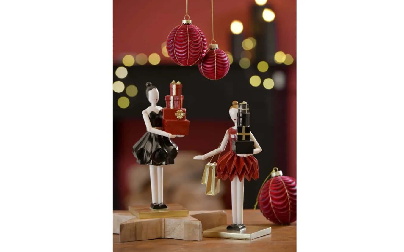 Deko-Figur Frau mit Geschenken, rot/gold, 26 cm