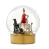 Deko-Kugel Frau mit Hunden auf Sockel, rot/gold, 16,2 cm
