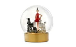 Deko-Kugel Frau mit Hunden auf Sockel, rot/gold, 16,2 cm