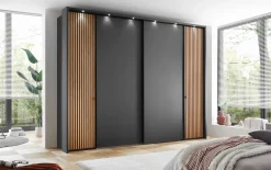 Dreh-/Schwebetürenschrank Clivo 3000, graphit/Bianco-Eiche-Nachbildung, 300 x 216 cm