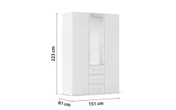 Drehtürenkleiderschrank Cherie, weiß, 151 x 223 cm