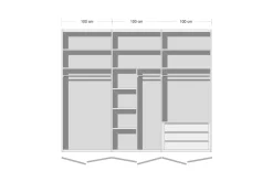 Drehtürenkleiderschrank Montclar, Hochglanz weiß, 300 x 223 cm, inkl. umfangreicher Zusatzausstattung