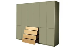Drehtürenkleiderschrank Silea-S, hellgrün/Asteiche, 273,2 x 234,9 cm, inkl. Push-to-Open Funktion