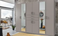 Drehtürenschrank Düsseldorf, grau, 270 x 208 cm, inkl. Spiegelfront
