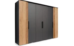 Drehtürenschrank Joline, Lack graphit/Wildeiche massiv, 299 x 222 cm