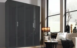 Drehtürenschrank Lissabon, Glas basalt, 181 x 229 cm