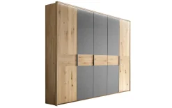 Drehtürenschrank Mira, grau/Wildeiche massiv, 250 x 225 cm