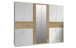 Drehtürenschrank Taiga, weiß, Absetzungen Plankeneiche, 270 x 208 cm