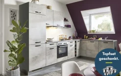Einbauküche Bailo, beton hell Nachbildung, inkl. Elektrogeräte