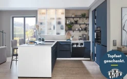 Einbauküche Esilia, fjordblau, inkl. AEG Elektrogeräte