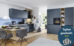 Einbauküche Esilia, fjordblau, inkl. AEG Elektrogeräte