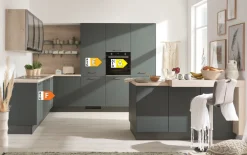 Einbauküche Esilia, mineralgrün ultramatt, inkl. Bosch Elektrogeräte