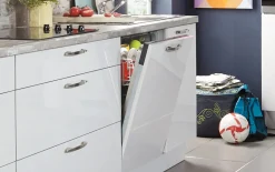 Einbauküche Flash, Hochglanz seidengrau, inkl. Neff Elektrogeräte