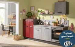 Einbauküche IP 1200, beton Nachbildung/burgundrot, inkl. Elektrogeräte