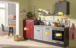 Einbauküche IP 1200, beton Nachbildung/burgundrot, inkl. Elektrogeräte