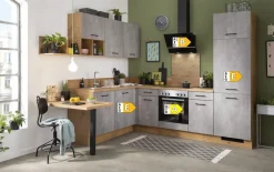 Einbauküche IP 1200, Beton natur Nachbildung, inkl. Elektrogeräte