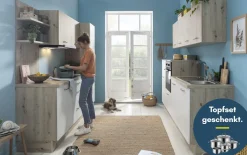Einbauküche IP 1200 in weiß/Eiche hell Nachbildung, inkl. Privileg Elektrogeräte
