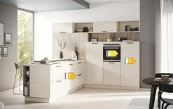Einbauküche Perfect brillant, crema magnolia, inkl. Siemens Elektrogeräte