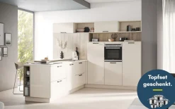 Einbauküche Perfect brillant, crema magnolia, inkl. Siemens Elektrogeräte
